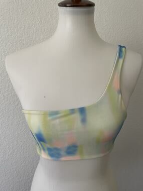 Aila Blue Swim Corsica Bikini Top Acid Tie Dye One Shoulder Beach Summer